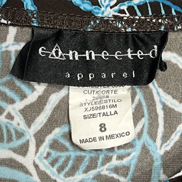 Connected Apparel Skirt A Line Leaf Pattern Brown Blue Stretch Pull on Size 8 - Picture 3 of 5